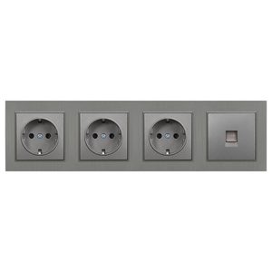 Priză cu trei prize cu împământare Nova IV cu conector UTP cu cadru gri