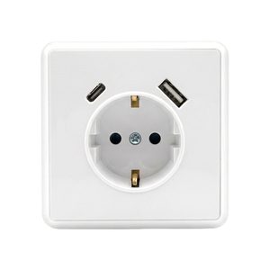 Priză de curent Nova cu împământare și conector USB 2A alb