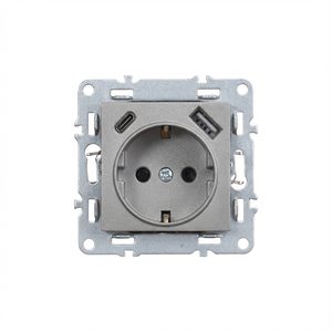Priză cu împământare Nova cu conector USB 2A gri