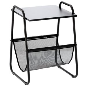 Masuta laterala cu suport reviste 40x40x55 cm, metal si lemn, negru