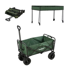 Cărucior de plajă pliabil premium de grădină cu acoperiș verde
