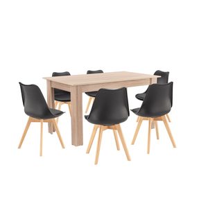 Set de masă Zara 6+1 negru-stejar Sonoma