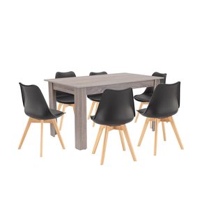 Set de masă Zara 6+1 negru-stejar York