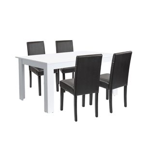 Set de masă Leon 4+1 alb-negru