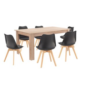 Set de masă Lola 6+1 negru-stejar Sonoma