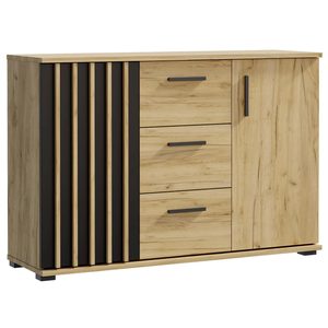 Comoda Montana 120 cu 2 usi si 3 sertare, 120x37x80 cm, craft si negru