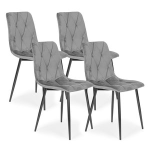 Homelux Set de 4 scaune din catifea matlasata gri