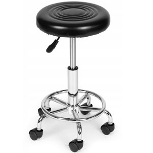 Scaun rotativ ergonomic pentru salon sau cabinet, reglabil pe inaltime 47-62 cm, sezut 34 cm din piele ecologica, maxim 114 kg, negru