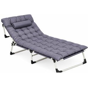 Sezlong gradina pliabil cu saltea groasa si perna, spatar reglabil, maxim 120 kg, 67x193x77 cm, gri