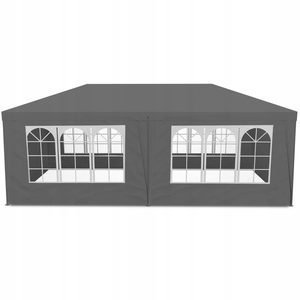 Cort de gradina 300x600 cm, 6 pereti detasabili cu ferestre si usa, structura metalica, PE impermeabil, gri