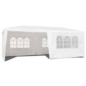 Cort de gradina 300x600 cm, 6 pereti detasabili cu ferestre si usa, structura metalica, PE impermeabil, alb