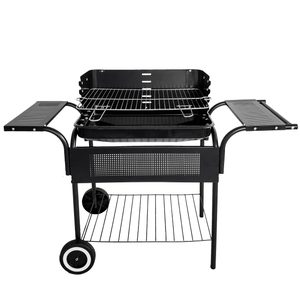 Gratar gradina 113x40x80 cm, gratar cromat 53x34 cm, 5 trepte reglaj, 3 rafturi si roti pentru mobilitate