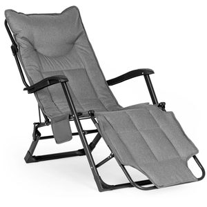 Sezlong gradina pliabil 2 in 1 cu suport telefon si buzunar lateral, material moale matlasat, maxim 150 kg, 180x63x90 cm, gri