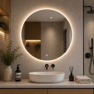 Oglinda baie LED rotunda cu functie anti-aburire, iluminare perimetrala reglabila cu control tactil, 80 cm