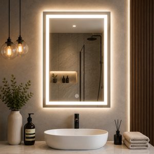 Oglinda baie LED dreptunghiulara cu functie anti-aburire, iluminare reglabila cu control tactil, 50x70 cm