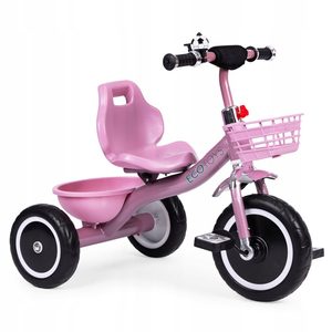Tricicleta pentru copii 47 cm latime axa spate, cu cosuri si claxon, cadru otel, roti EVA, roz