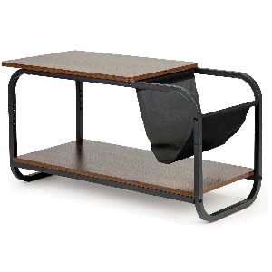 Masuta cafea cu 2 rafturi si suport reviste, cadru metalic, 87x40x46 cm, lemn natur si negru