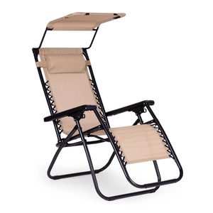 Sezlong pliabil 86x67x120 cm, zero gravity, copertina reglabila, spatar 3 pozitii, cadru otel si material impermeabil, bej