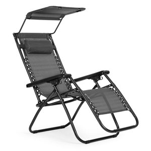 Sezlong pliabil 86x67x120 cm, zero gravity, copertina reglabila, spatar 3 pozitii, cadru otel si material impermeabil, gri