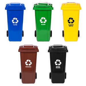 Homelux Set coș de gunoi 5x120L cu roți din cauciuc albastru, verde, galben, negru, maro