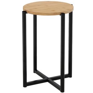 Masuta rotunda tip noptiera, baza metalica, 29x42 cm, design minimalist, negru