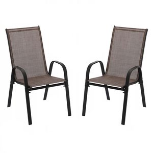 Set 2 scaune de gradina cu cadru metalic, stivuibile, 55x72x96cm, maro