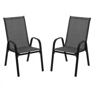 Set 2 scaune de gradina cu cadru metalic, stivuibile, 55x72x96cm, negru