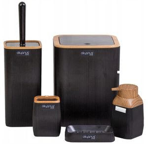 Set de accesorii patrate pentru baie din plastic, 5 piese, negru maro