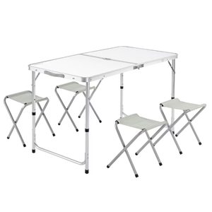 Set masa pliabila reglabila si 4 scaune, tip valiza, gri, 120x60cm