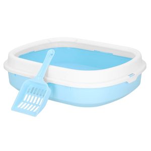 Litiera pentru pisici cu lopatica, 40x33x11 cm, albastru si alb