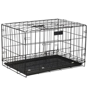 Cusca pentru animale, 2 usi, Pliabila din metal, XL, Negru, 93x67x56 cm