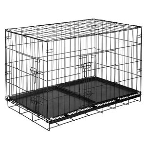 Cusca pentru animale, 2 usi, pliabila din metal, XL, Negru, 100x70x60 cm