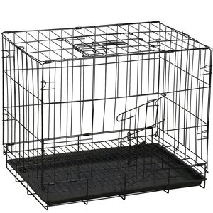 Cusca pentru animale, 2 usi, Pliabila din metal, M, Negru, 50x42x34 cm