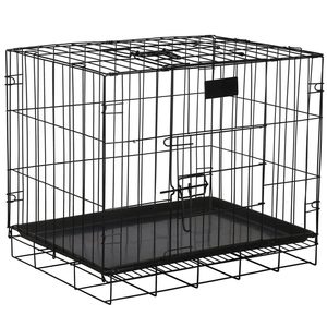 Cusca pentru animale, 2 usi, Pliabila din metal, L, Negru, 59x50x42 cm