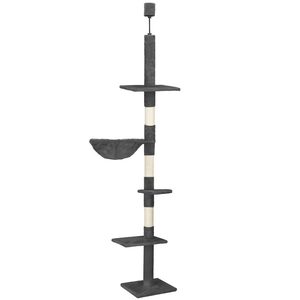 Ansamblu de joaca pentru pisici, tip stalp de catarat pana la tavan, inaltime reglabila, 240 - 265 cm, gri inchis