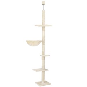 Ansamblu de joaca pentru pisici, tip stalp de catarat pana la tavan, inaltime reglabila, 240 - 265 cm, bej