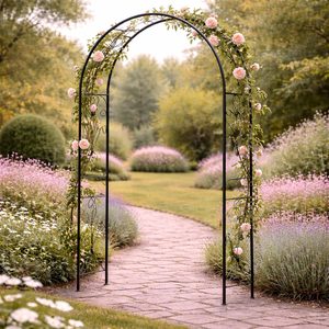 Pergola gradina pentru plante cataratoare cu ancore montaj, structura otel, 114x37x230 cm, negru