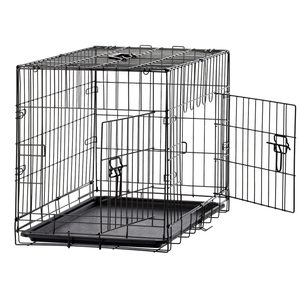 Cusca metalica pentru caine L, pliabila, cu tava detasabila si maner, 76x45x51 cm, negru