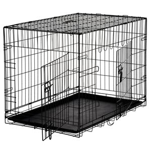 Cusca metalica pentru caine XL, pliabila, cu tava detasabila si maner, 91x57x63 cm, negru