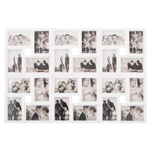 Rama foto de perete, colaj de 24 fotografii, 57x86cm, alb
