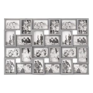 Rama foto de perete, colaj de 24 fotografii, 57x86cm, gri