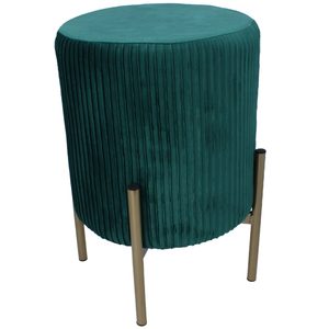 Taburet rotund cu tapiterie catifelata si picioare aurii, 28x42 cm, verde