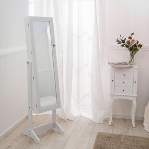 Dulap de toaleta cu oglinda si spatiu de depozitare bijuterii, 35x139cm, alb