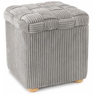 Taburet tapitat cu material reiat, design impletit, 40x40x45 cm, gri