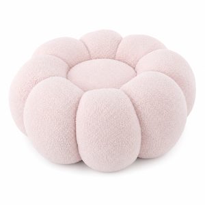Taburet decorativ cu forma de floare, plusat, 65x30 cm, roz