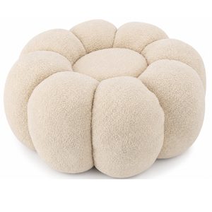 Taburet decorativ cu forma de floare, plusat, 65x30 cm, bej