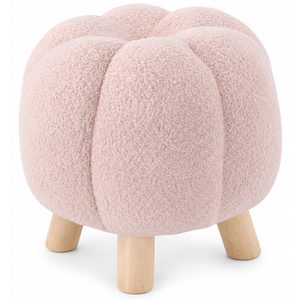 Taburet decorativ pentru living si dormitor, material plusat, 32x30 cm, roz
