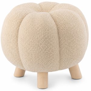 Taburet decorativ pentru living si dormitor, material plusat, 32x30 cm, bej