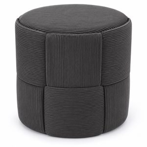 Taburet rotund pentru living si dormitor, design impletit, 44x42 cm, gri inchis