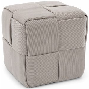 Taburet cub, tapitat cu material reiat, design impletit, 43x43x43 cm, gri